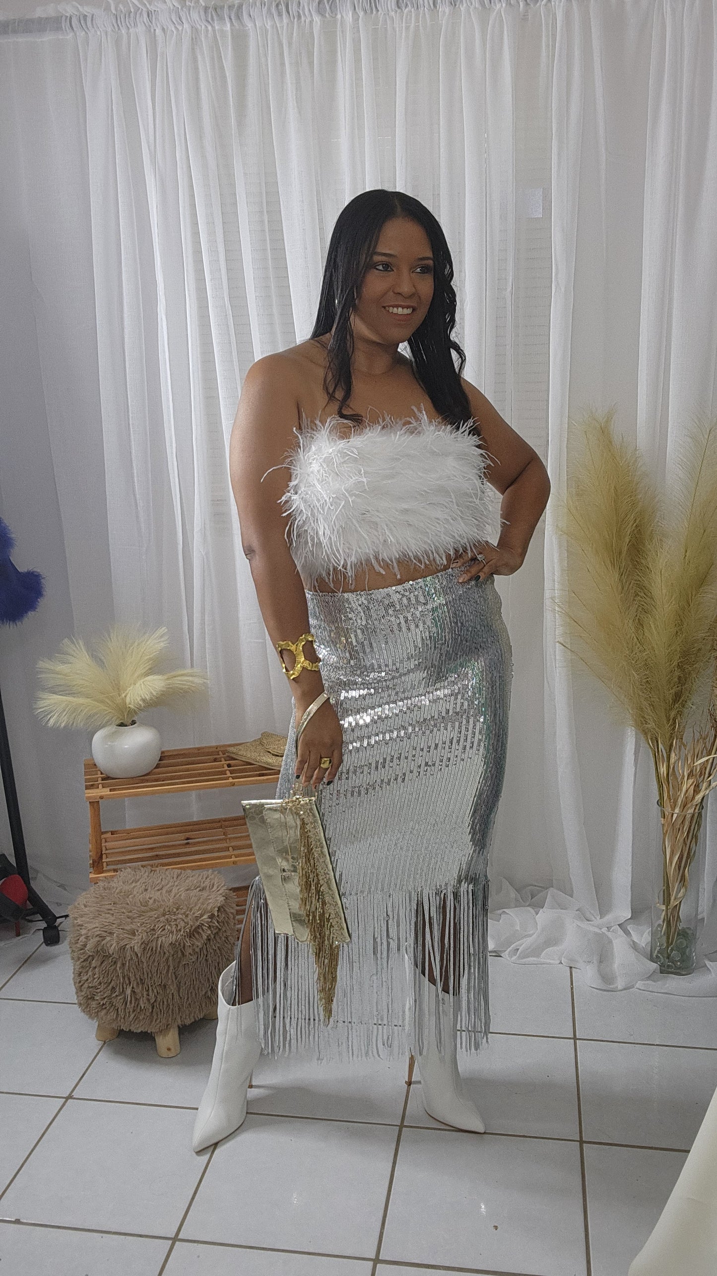 Fringe sequin midi skirt