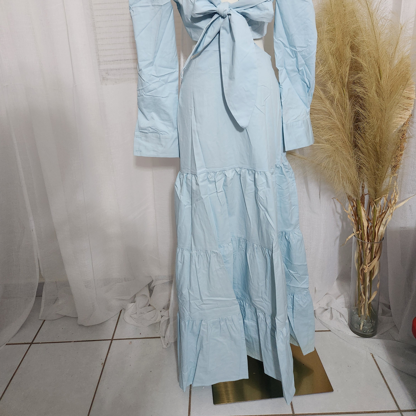 Vestido largo simple color azul claro