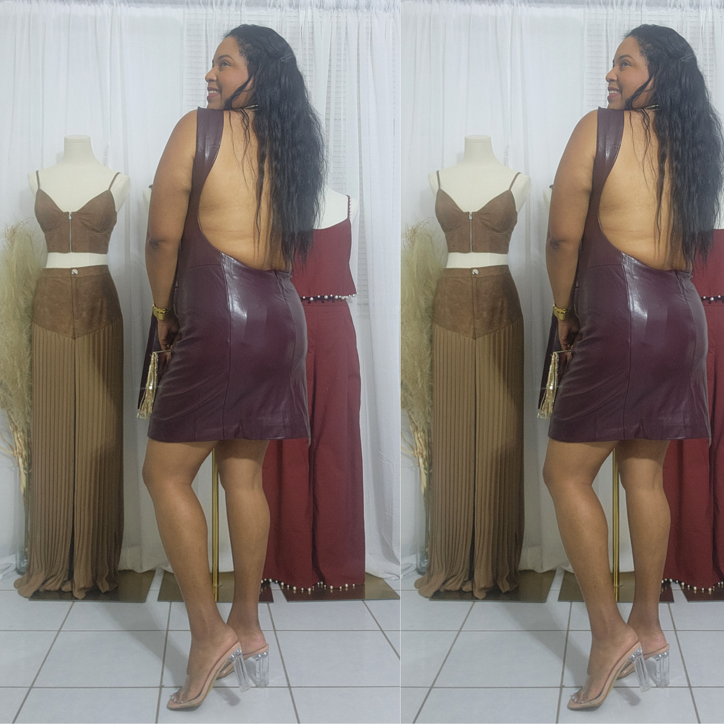 Leather mini dress vintage burgundy