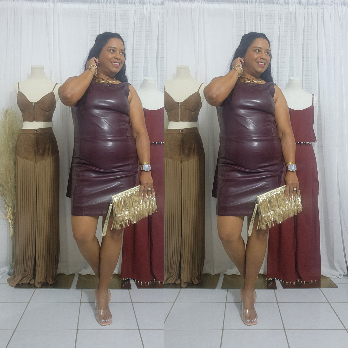 Leather mini dress vintage burgundy