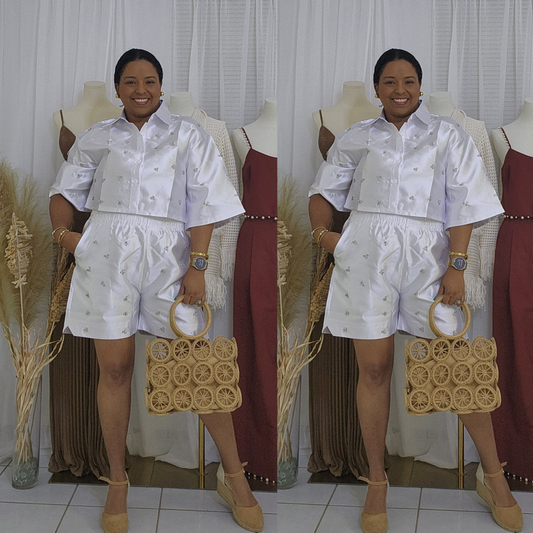 Set corto blanco con rhinestone