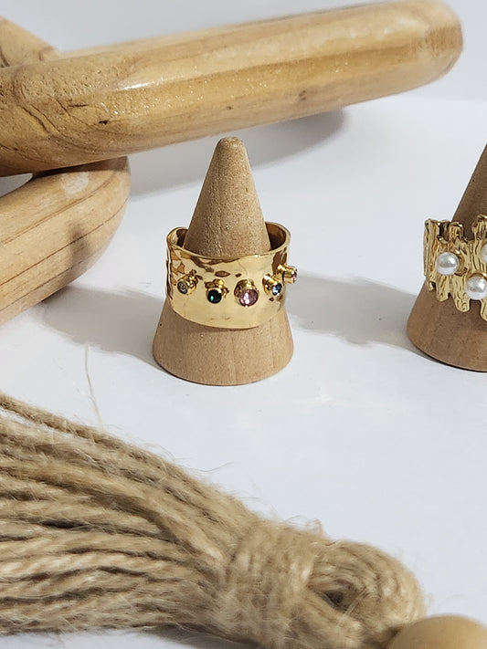 Sortija ajustable con diamantes de colores