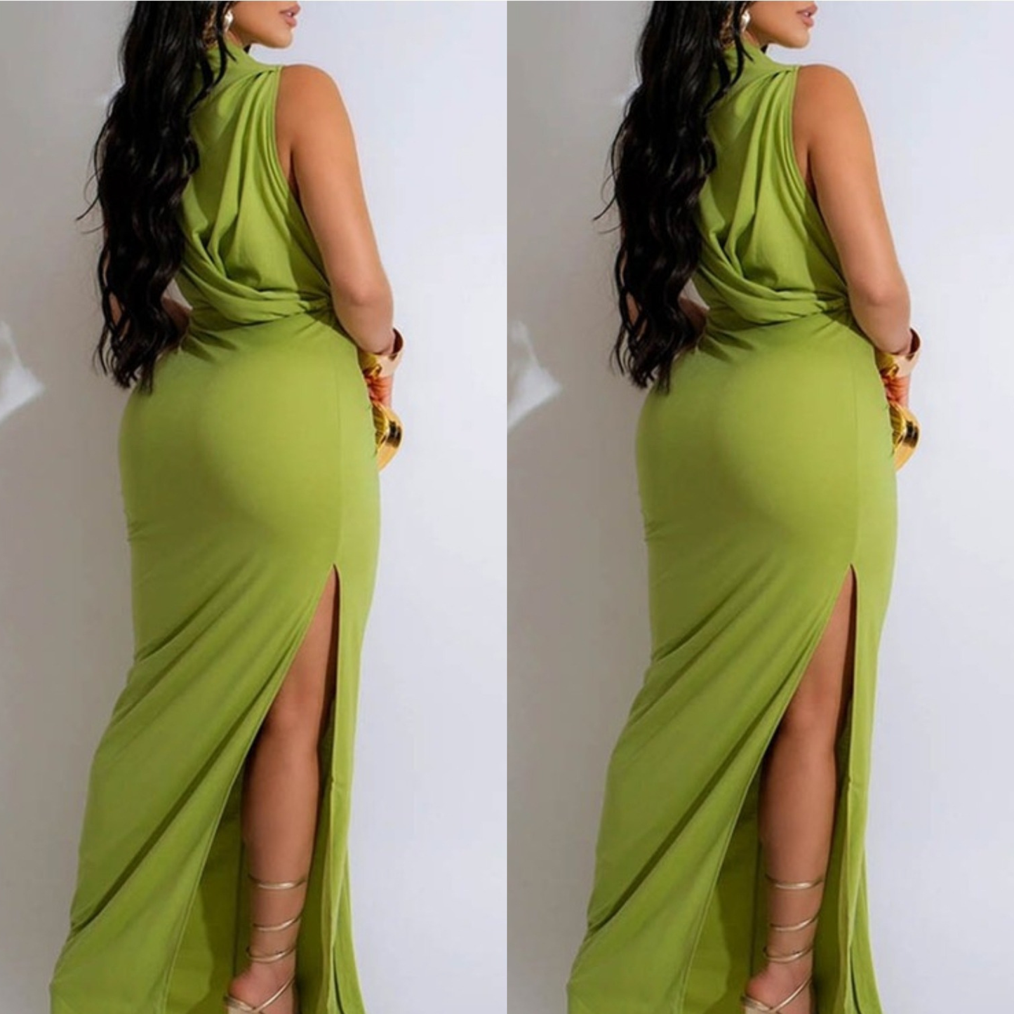 Mock neck maxi dress green