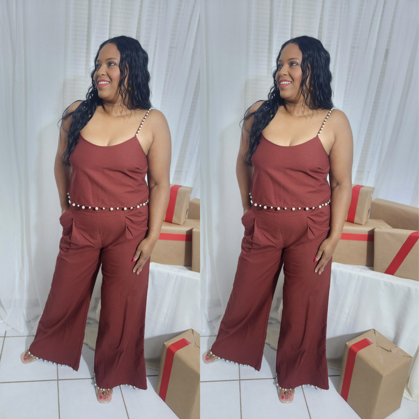 Set terracota con detalles en perlas