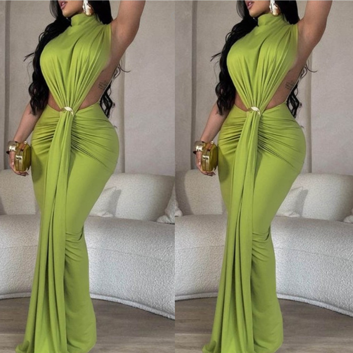 Mock neck maxi dress green