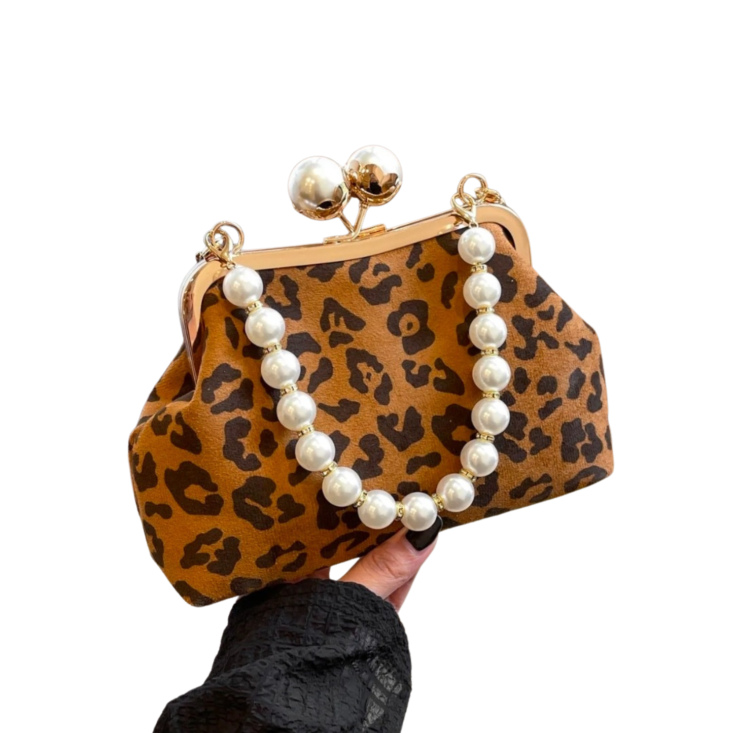 Cartera animal print con perlas