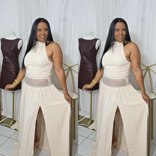Nude maxi dress with rhinestone