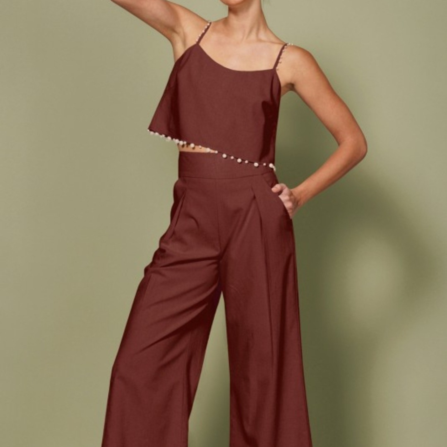 Set terracota con detalles en perlas