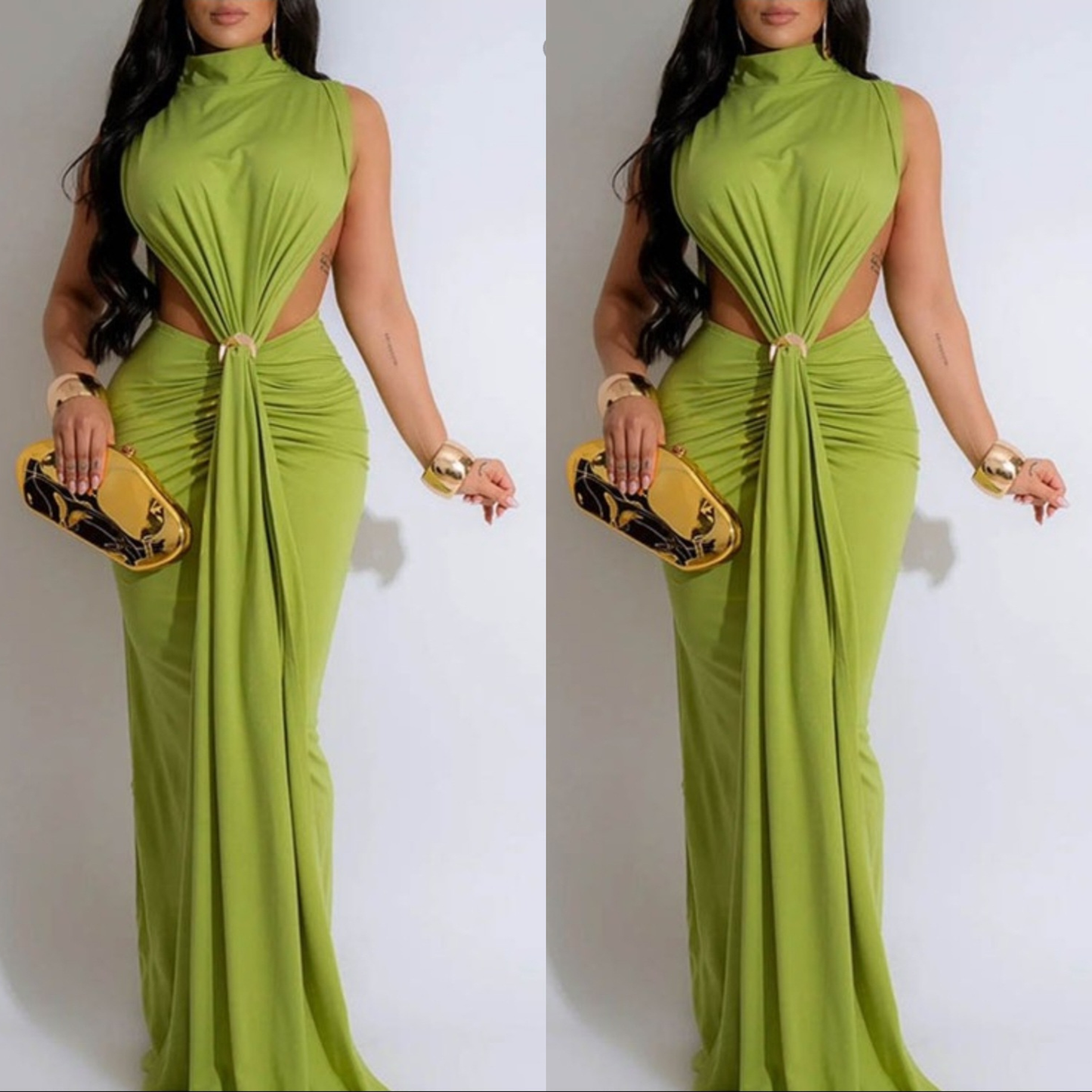 Mock neck maxi dress green
